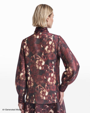 Anne Klein Long Sleeve Button Front Blouse With Neck Bow