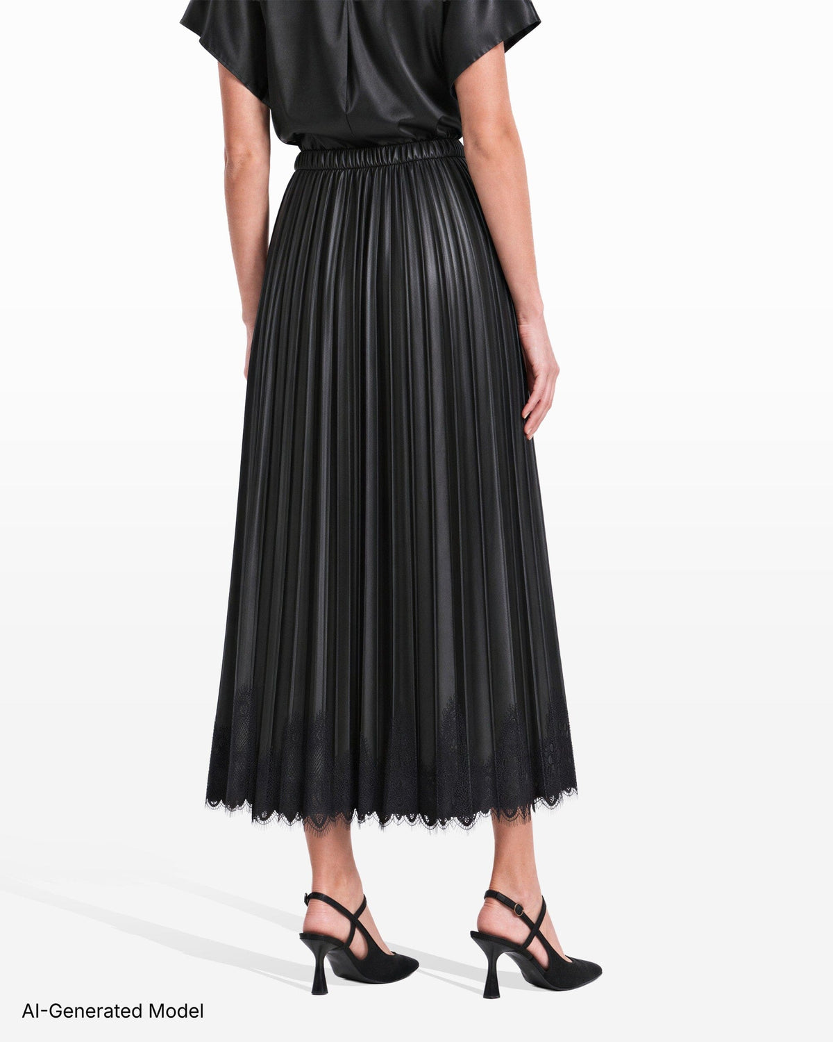Anne Klein Pull-On Pleated Skirt with Lace Trim