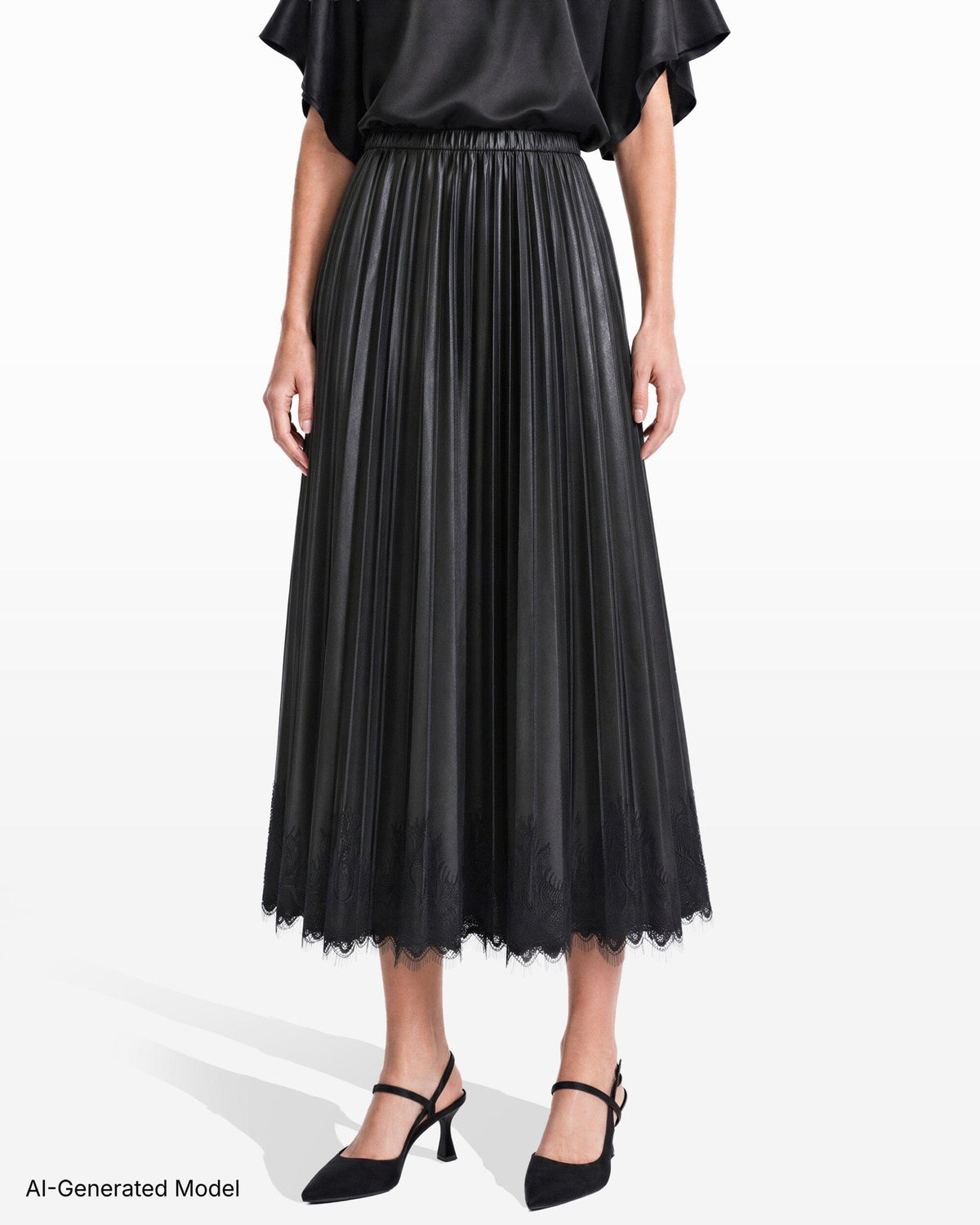 Anne Klein Pull-On Pleated Skirt with Lace Trim