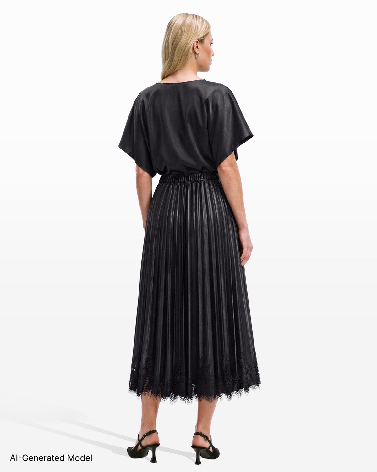 Anne Klein Pull-On Pleated Skirt with Lace Trim