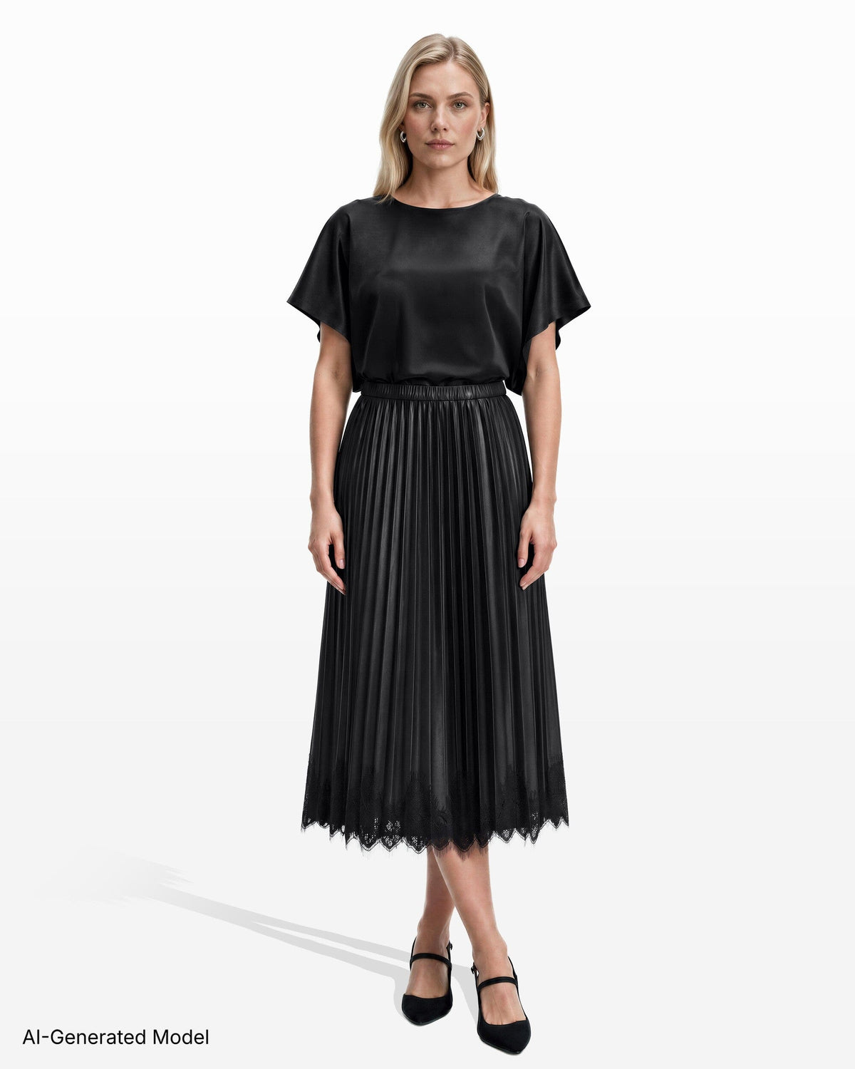 Anne Klein Pull-On Pleated Skirt with Lace Trim