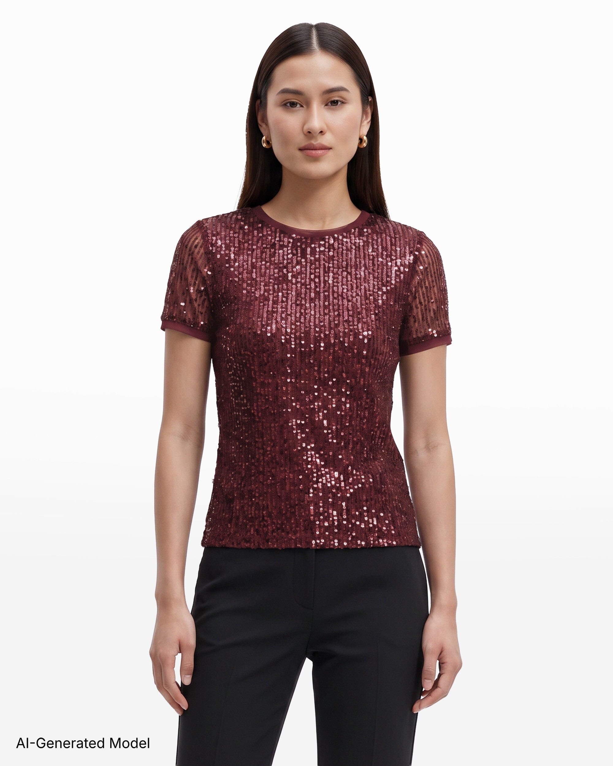Anne Klein Short Sleeve Banded Neckline Knit Top