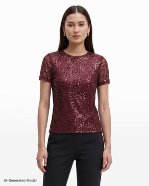 Anne Klein Short Sleeve Banded Neckline Knit Top