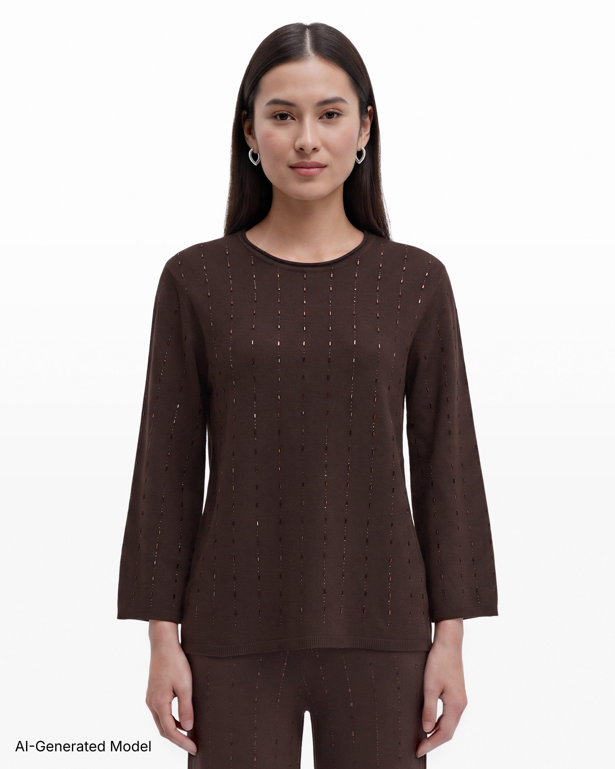 Anne Klein Heat Set Crew Neck Long Sleeve Sweater