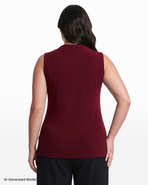 Anne Klein V-Neck Lace Trim Sleeveless Knit Tank Top