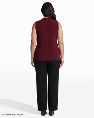 Anne Klein V-Neck Lace Trim Sleeveless Knit Tank Top