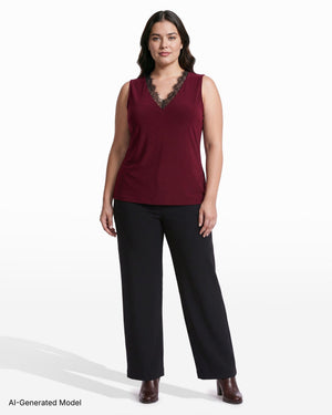 Anne Klein V-Neck Lace Trim Sleeveless Knit Tank Top