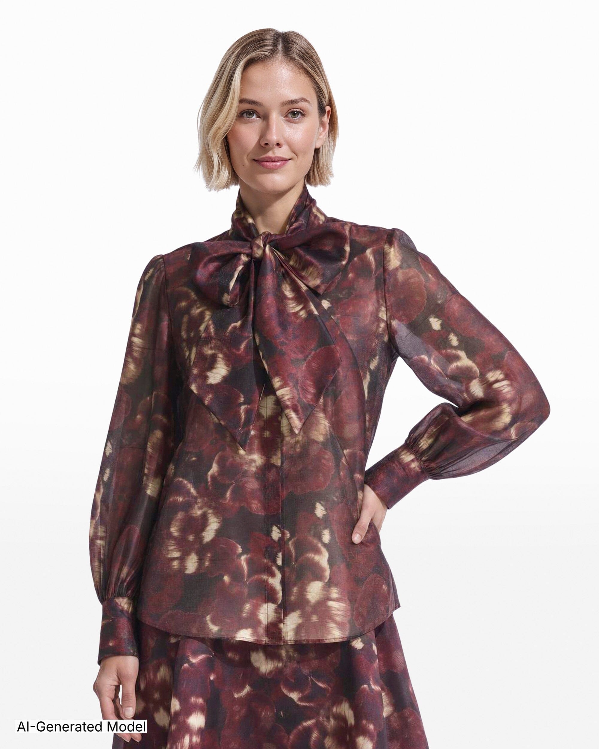 Anne Klein Long Sleeve Button Front Blouse With Neck Bow