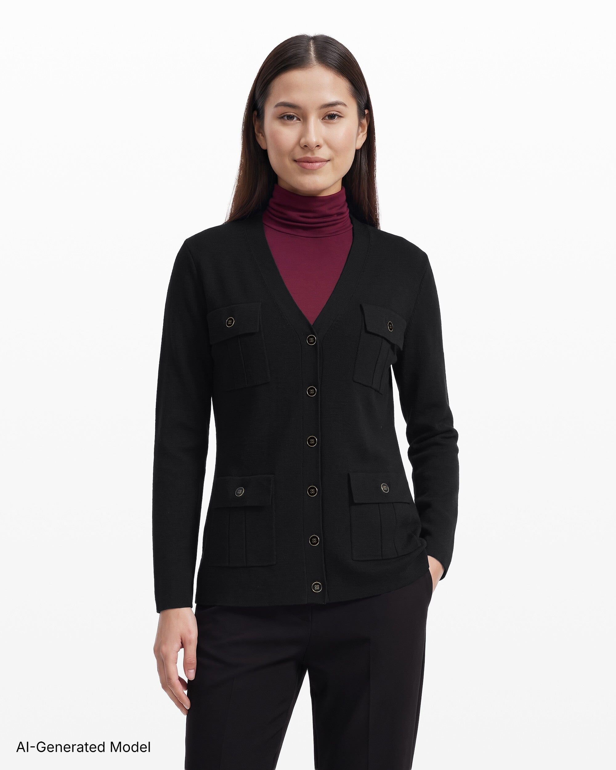 Anne Klein Button-Front Cardigan Sweater With Patch Pockets