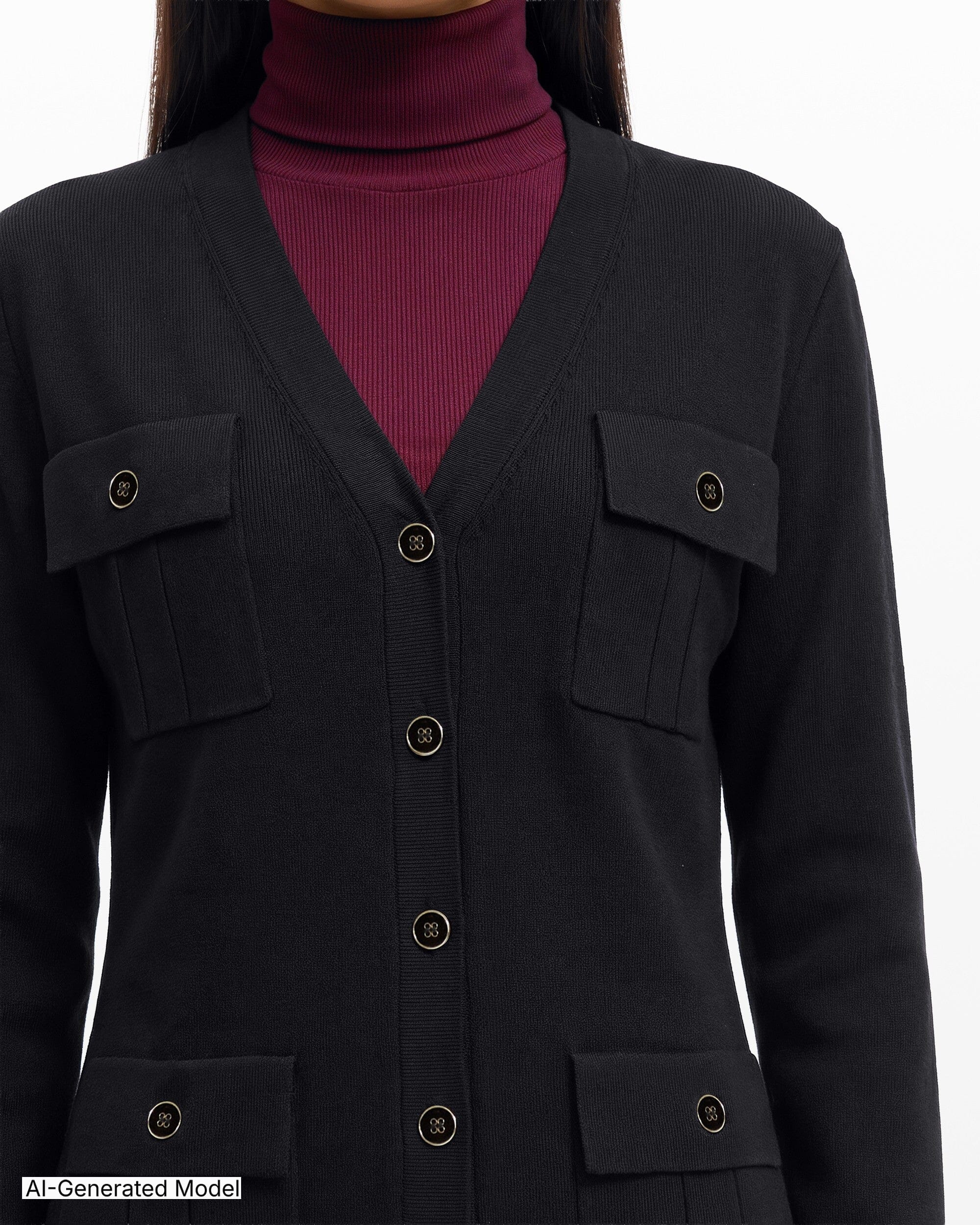 Anne Klein Button-Front Cardigan Sweater With Patch Pockets