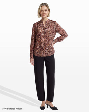 Anne Klein Long Sleeve V-Neck Pleated Front Blouse