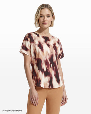 Anne Klein Cowl Neck Short Sleeve Woven Blouse