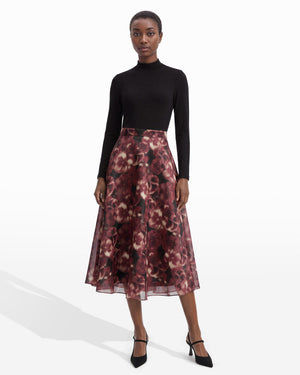 Anne Klein Mock Neck Fit and Flare Long Sleeve Dress