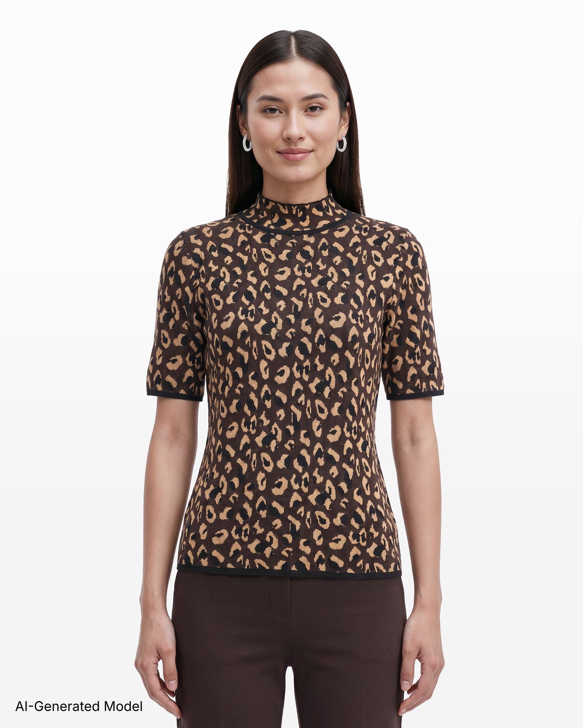 Animal Print Half Sleeve Turtleneck Knit Top Apparel & Accessories Kasper