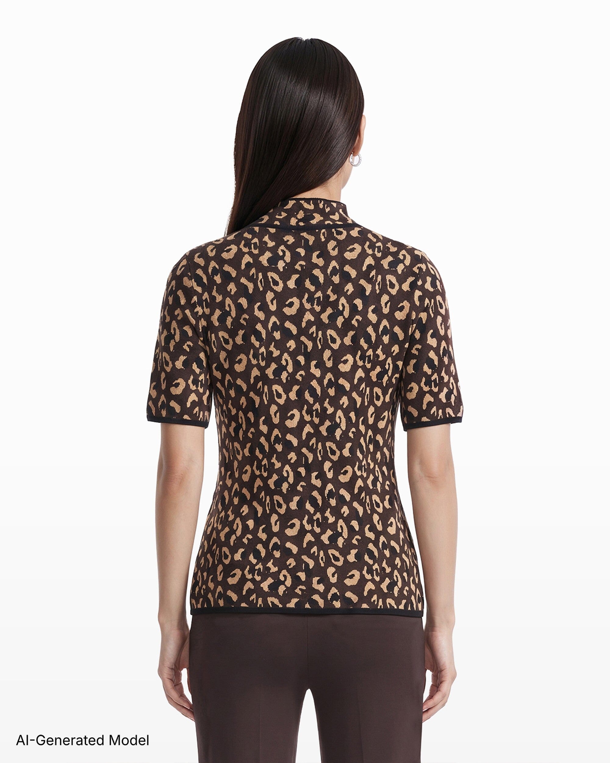 Animal Print Half Sleeve Turtleneck Knit Top Apparel & Accessories Kasper