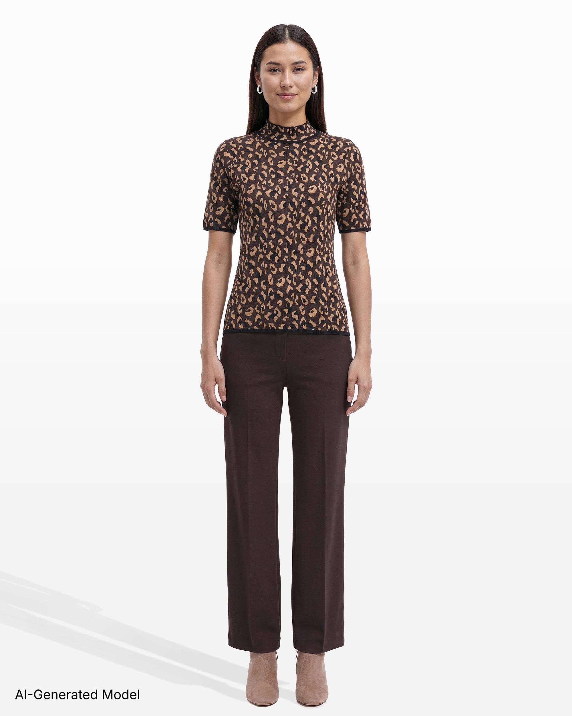 Animal Print Half Sleeve Turtleneck Knit Top Apparel & Accessories Kasper