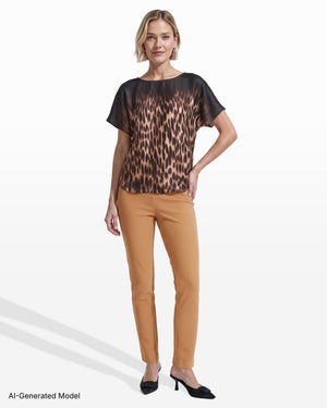 Anne Klein Bateau Neck Short Sleeve Woven Blouse