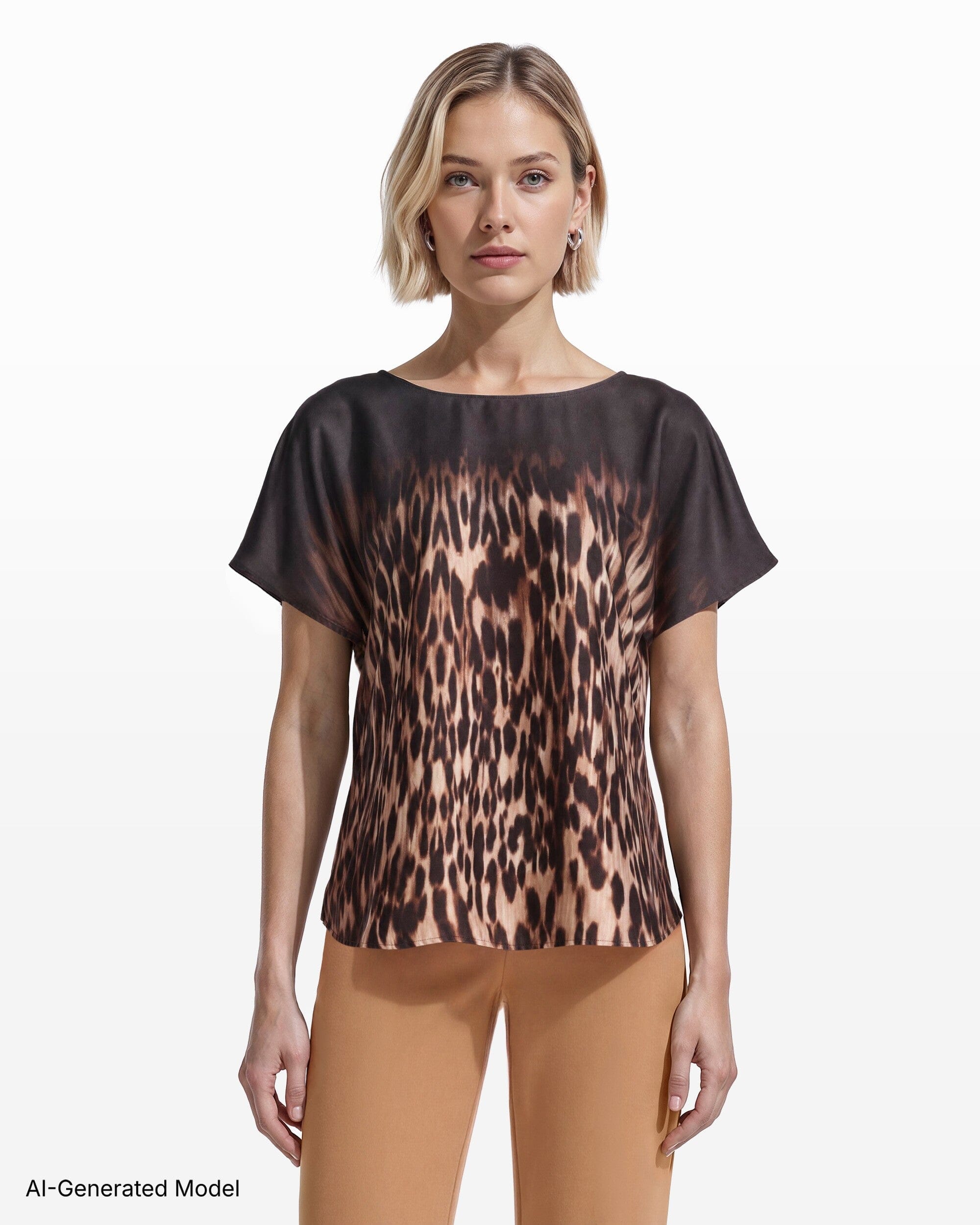 Anne Klein Bateau Neck Short Sleeve Woven Blouse