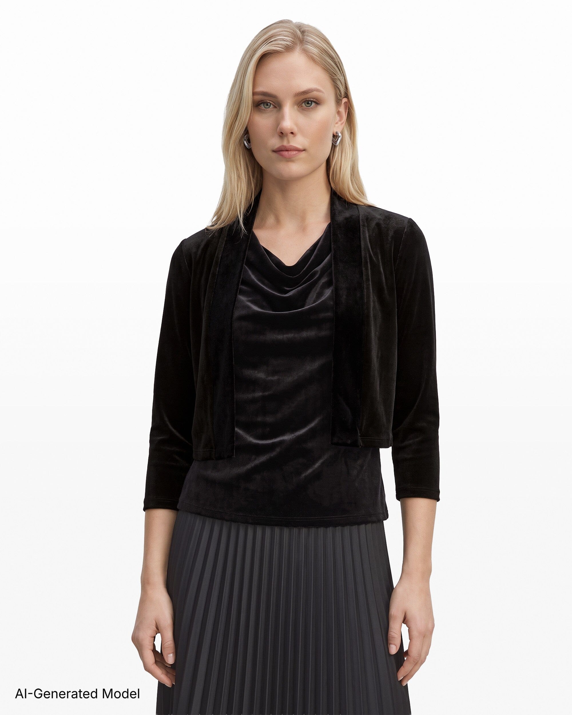 Anne Klein Three-Quarter Sleeve Open Neck Knit Shrug