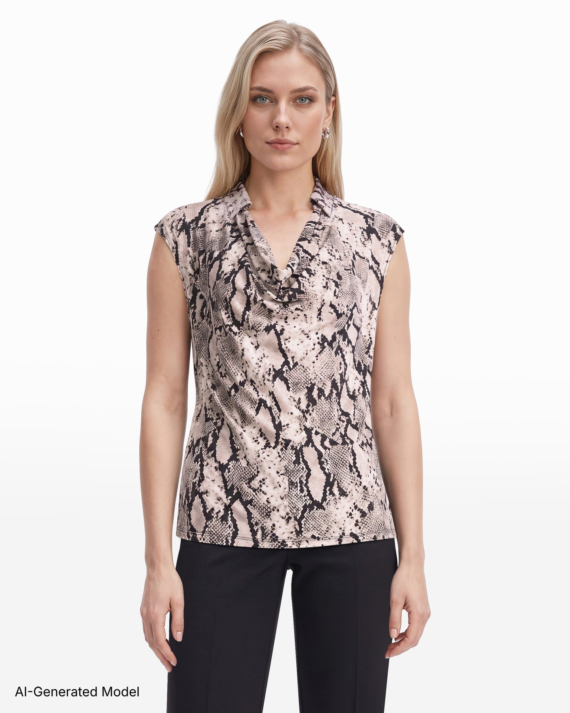 Anne Klein Extended Shoulder Sleeveless Cowl Neck Collar Top
