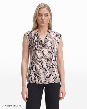 Anne Klein Extended Shoulder Sleeveless Cowl Neck Collar Top