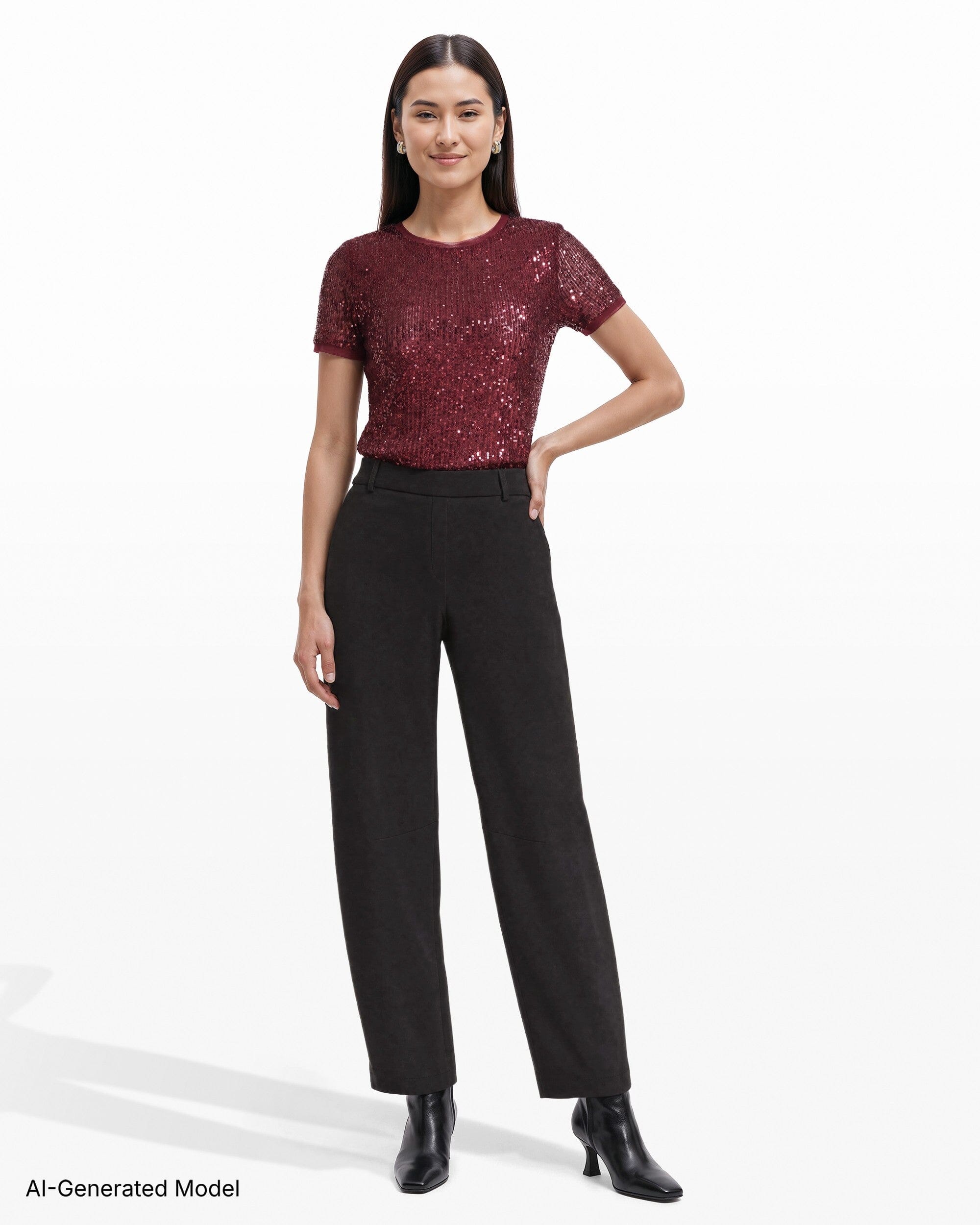 [SKU:12066327_3QK] Pull-On Barrel Leg Mid-Rise Pant with Slash Pockets