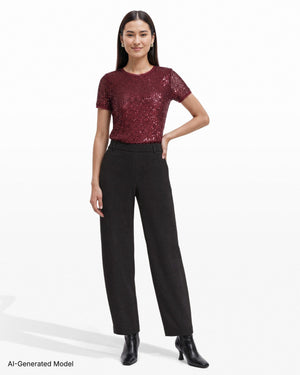 [SKU:12066327_3QK] Pull-On Barrel Leg Mid-Rise Pant with Slash Pockets