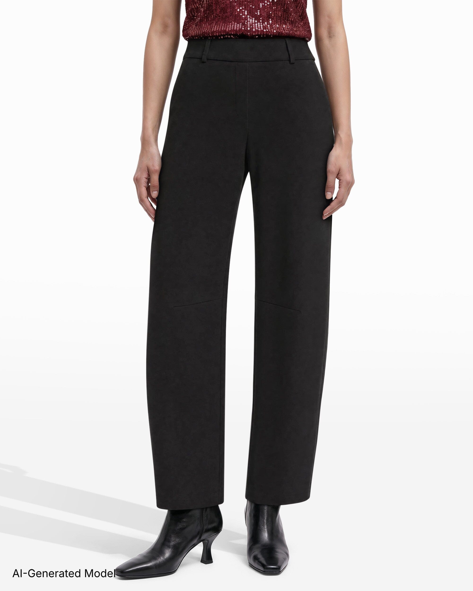 [SKU:12066327_3QK] Pull-On Barrel Leg Mid-Rise Pant with Slash Pockets