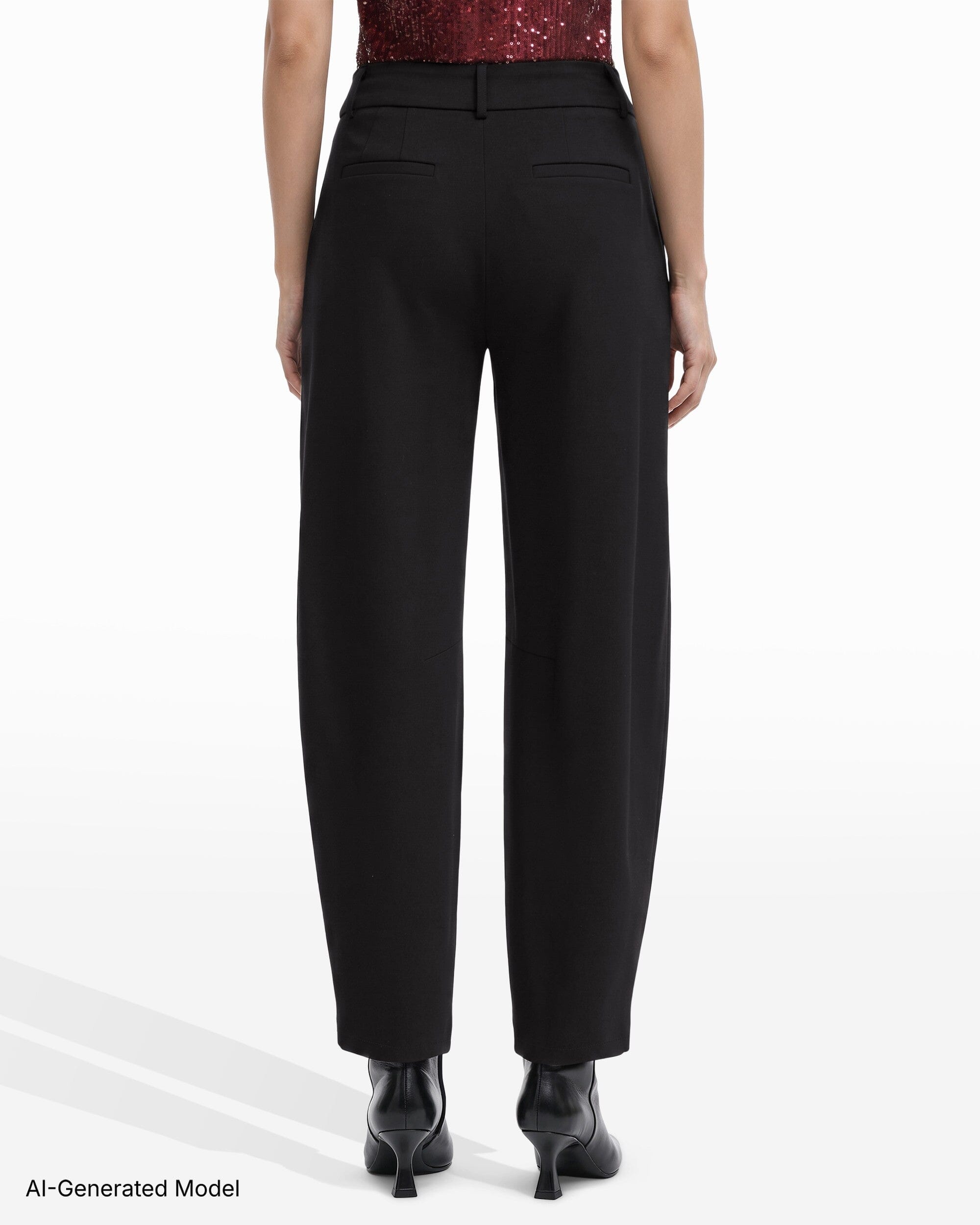 [SKU:12066327_3QK] Pull-On Barrel Leg Mid-Rise Pant with Slash Pockets