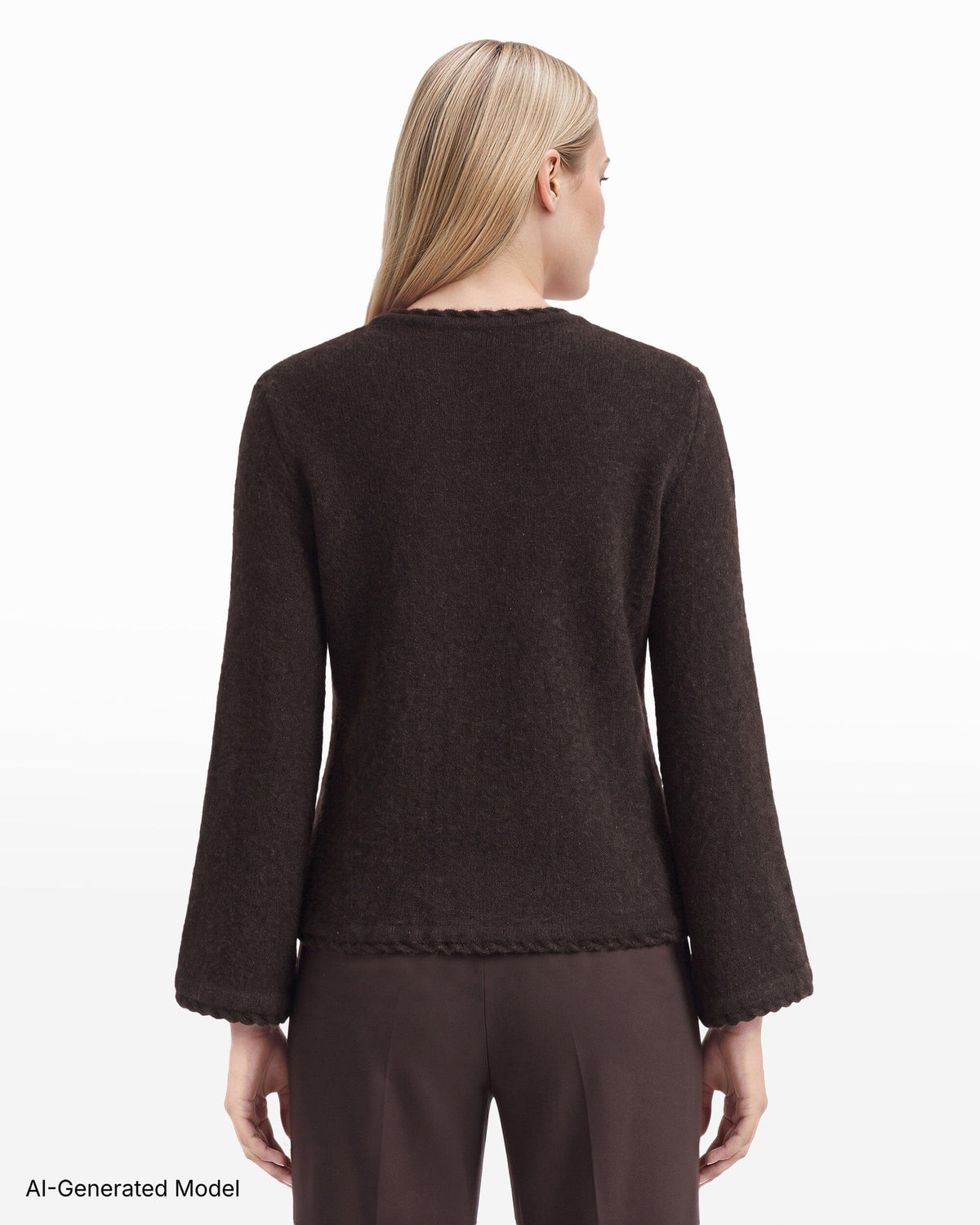 Anne Klein Braided Trim Bell Sleeve Crew Neck Sweater