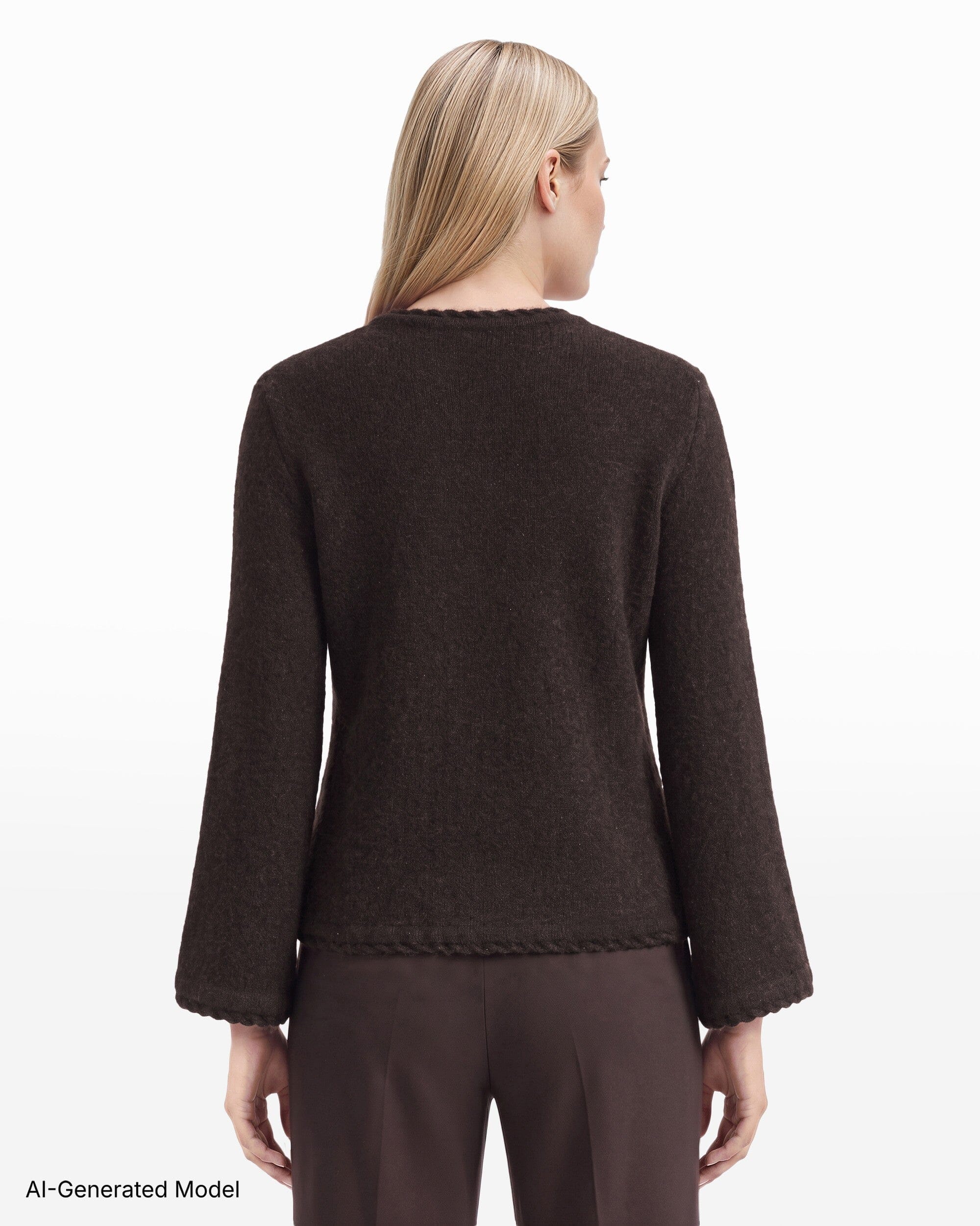 Anne Klein Braided Trim Bell Sleeve Crew Neck Sweater