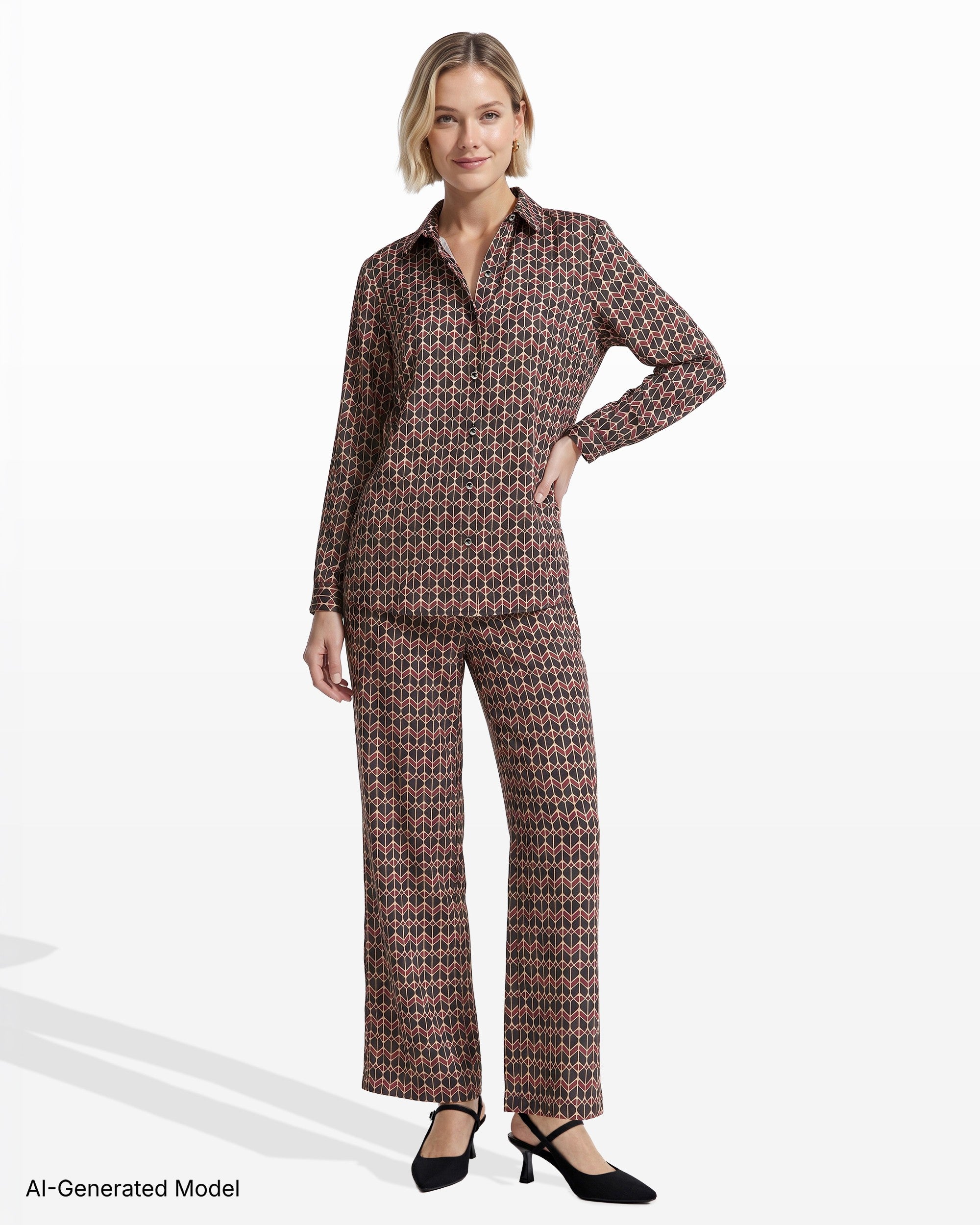 [SKU:12066450_9XO] Button-Down Collared Long Bell Sleeve Woven Top