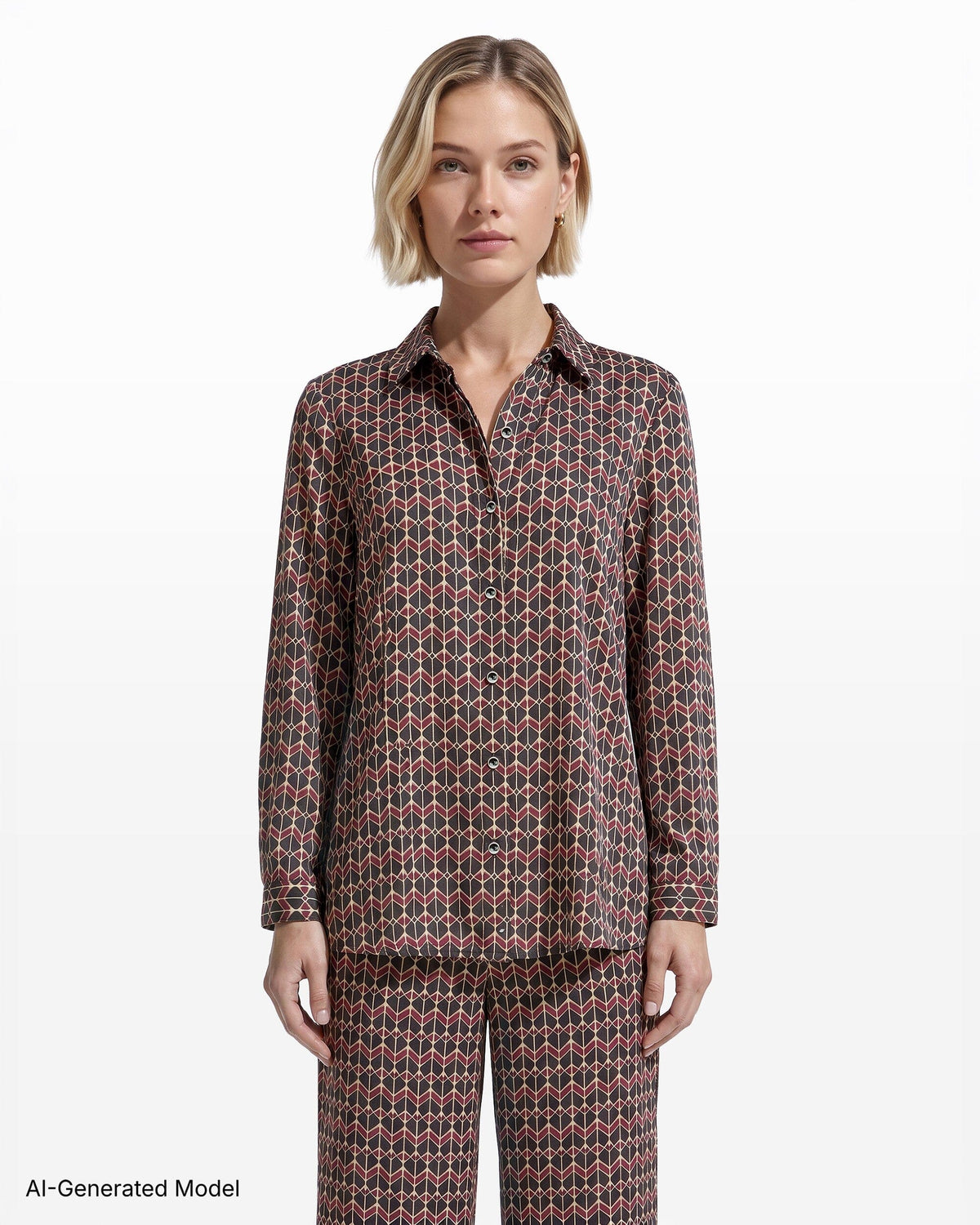 Anne Klein Button-Down Collared Long Sleeve Top