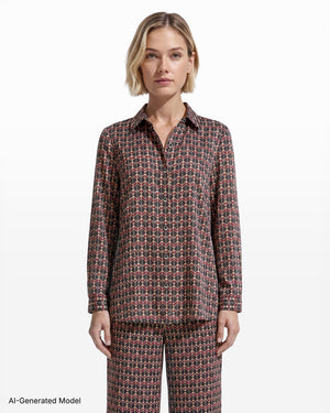 [SKU:12066450_9XO] Button-Down Collared Long Bell Sleeve Woven Top