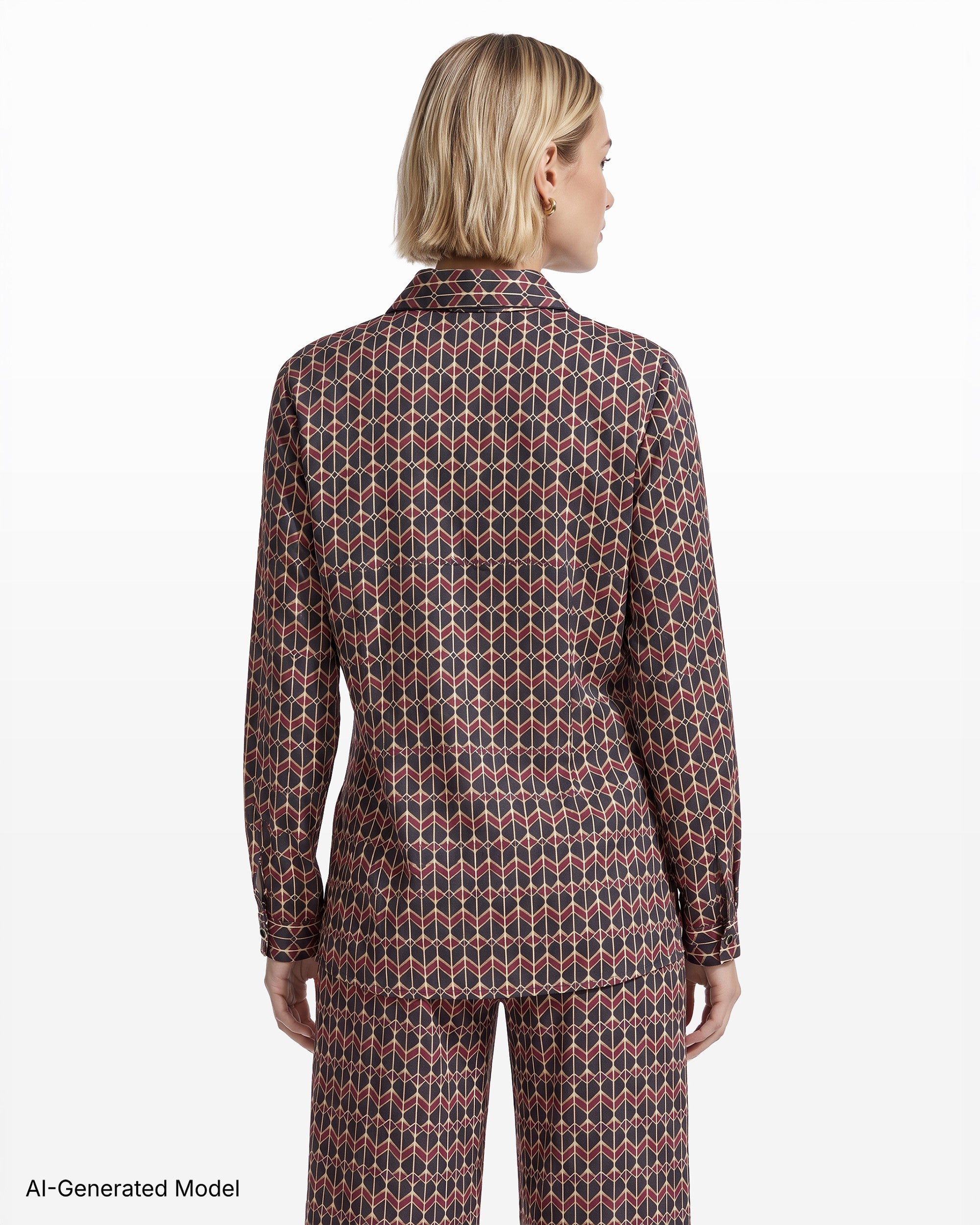 [SKU:12066450_9XO] Button-Down Collared Long Bell Sleeve Woven Top