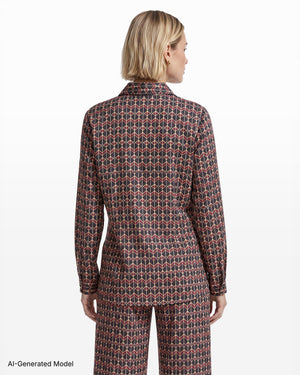 [SKU:12066450_9XO] Button-Down Collared Long Bell Sleeve Woven Top