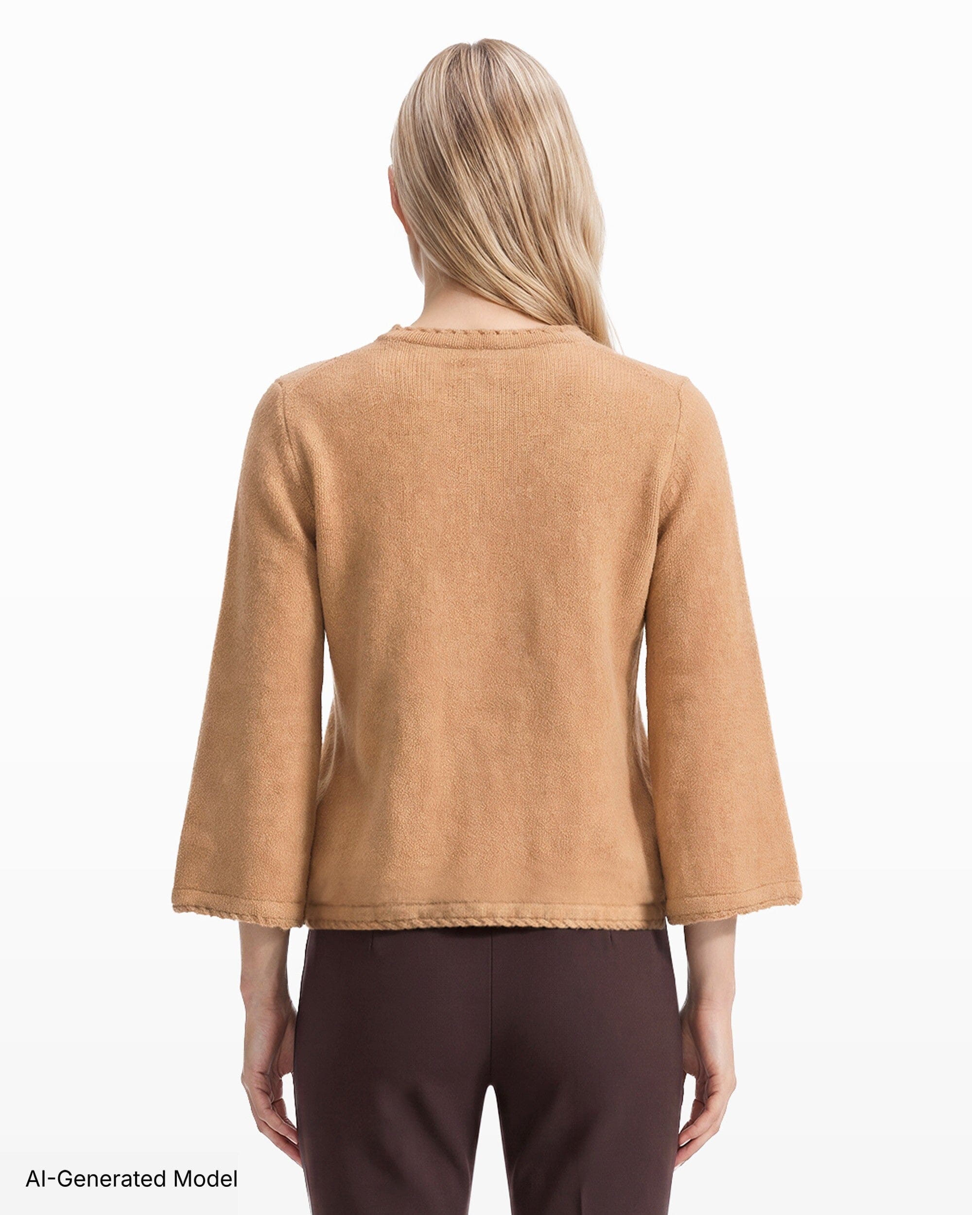 Anne Klein Braided Trim Bell Sleeve Crew Neck Sweater