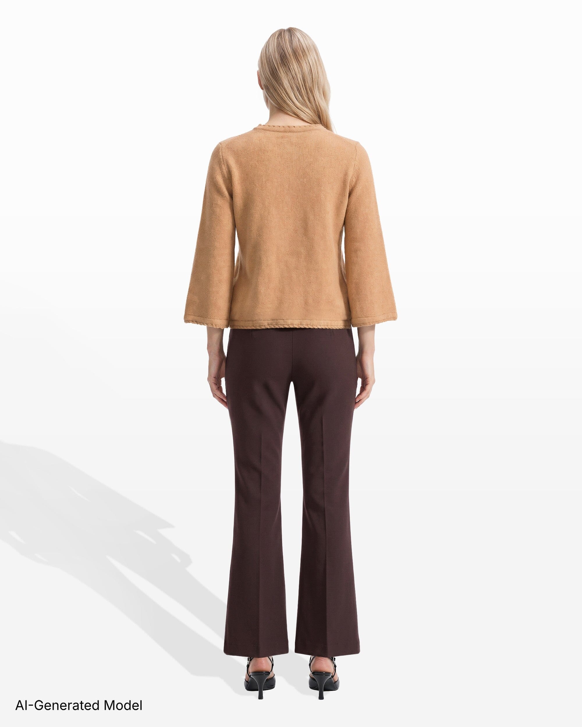 Anne Klein Braided Trim Bell Sleeve Crew Neck Sweater