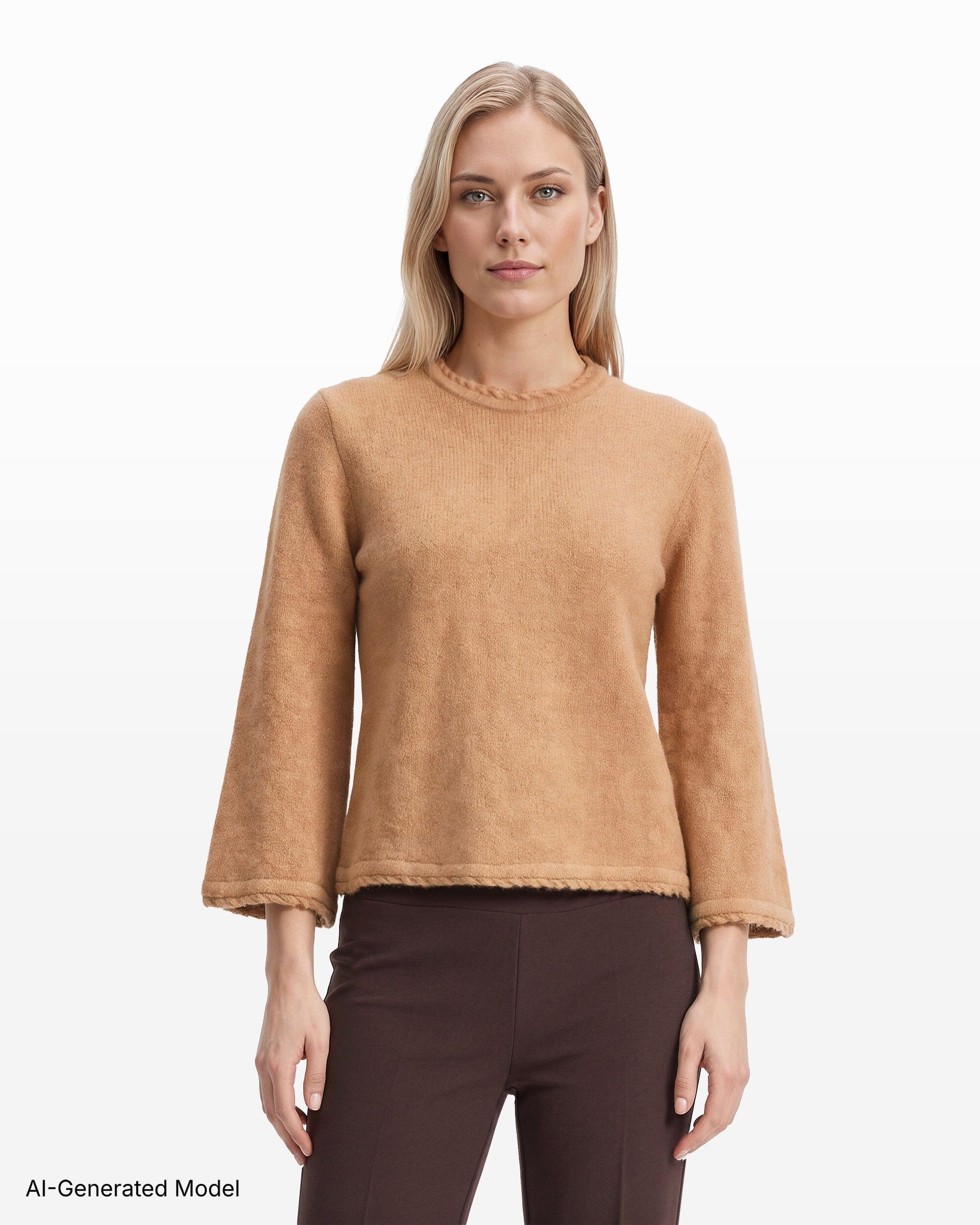 Anne Klein Braided Trim Bell Sleeve Crew Neck Sweater