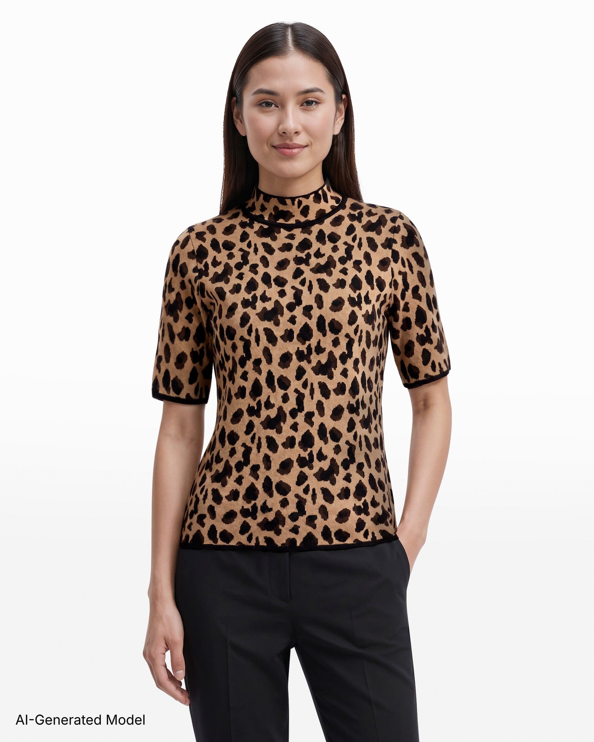 Animal Print Half Sleeve Turtleneck Knit Top Apparel & Accessories Kasper