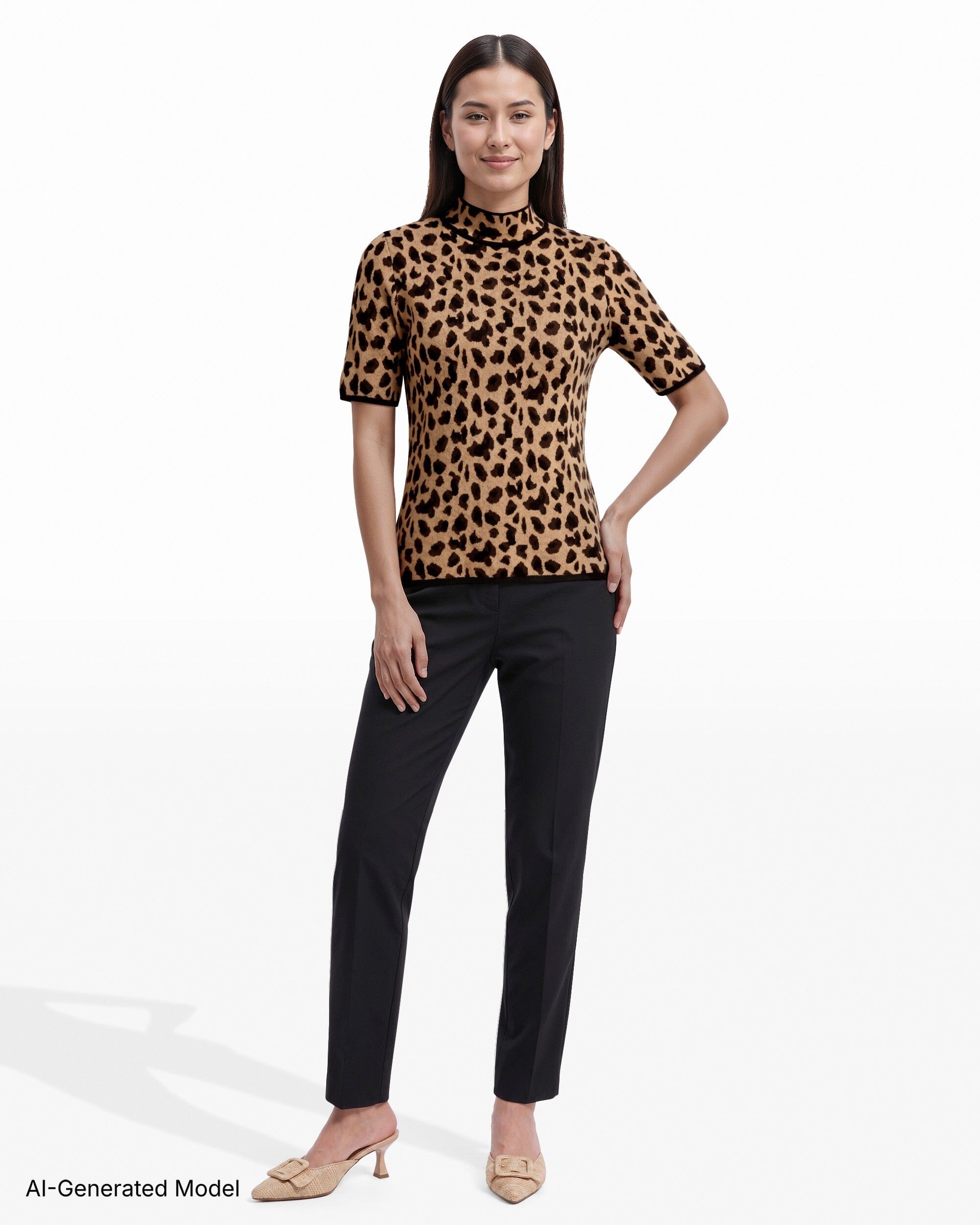 Animal Print Half Sleeve Turtleneck Knit Top Apparel & Accessories Kasper