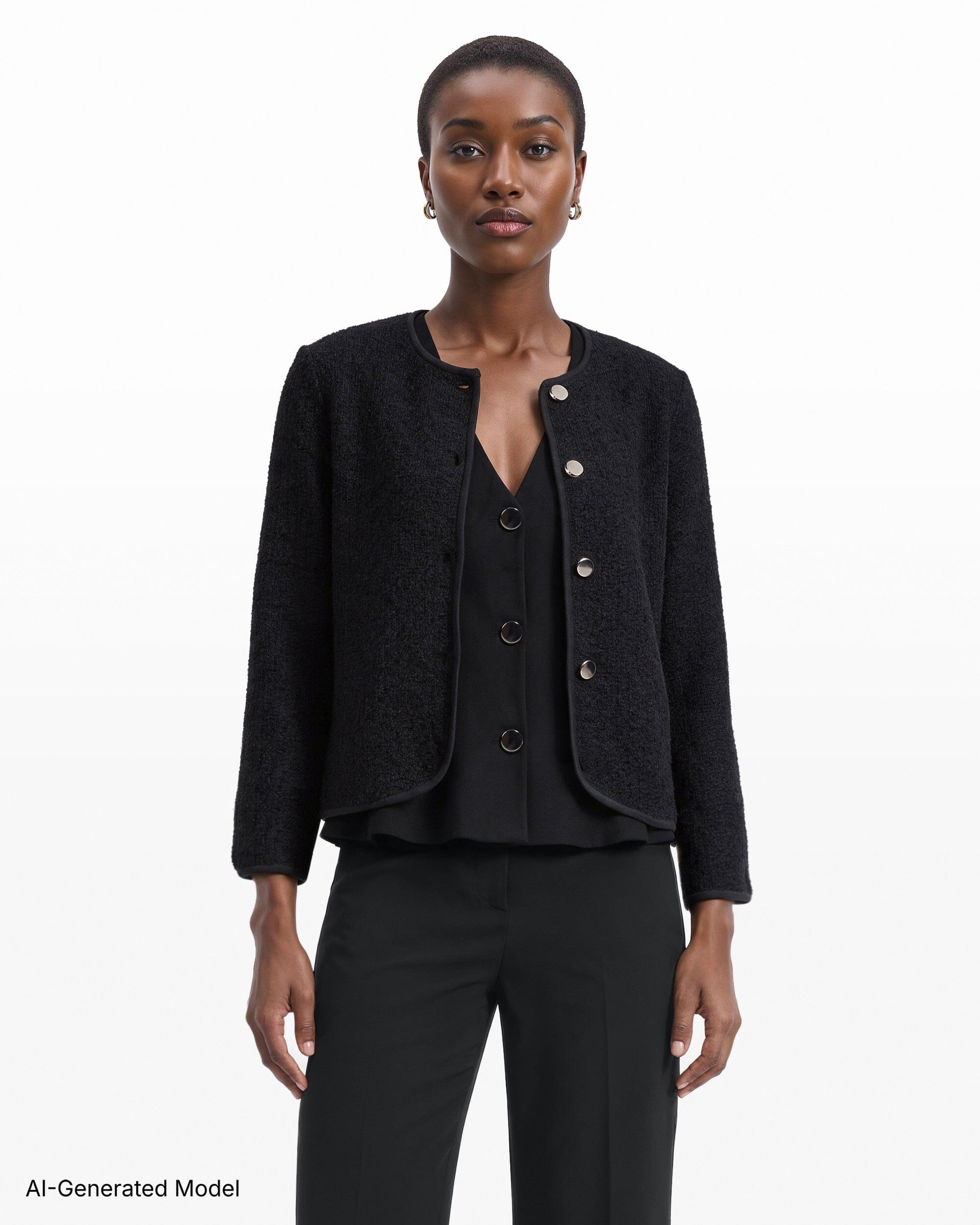 Anne Klein Eyelash Texture Yarn Button-Front Cardigan Sweater
