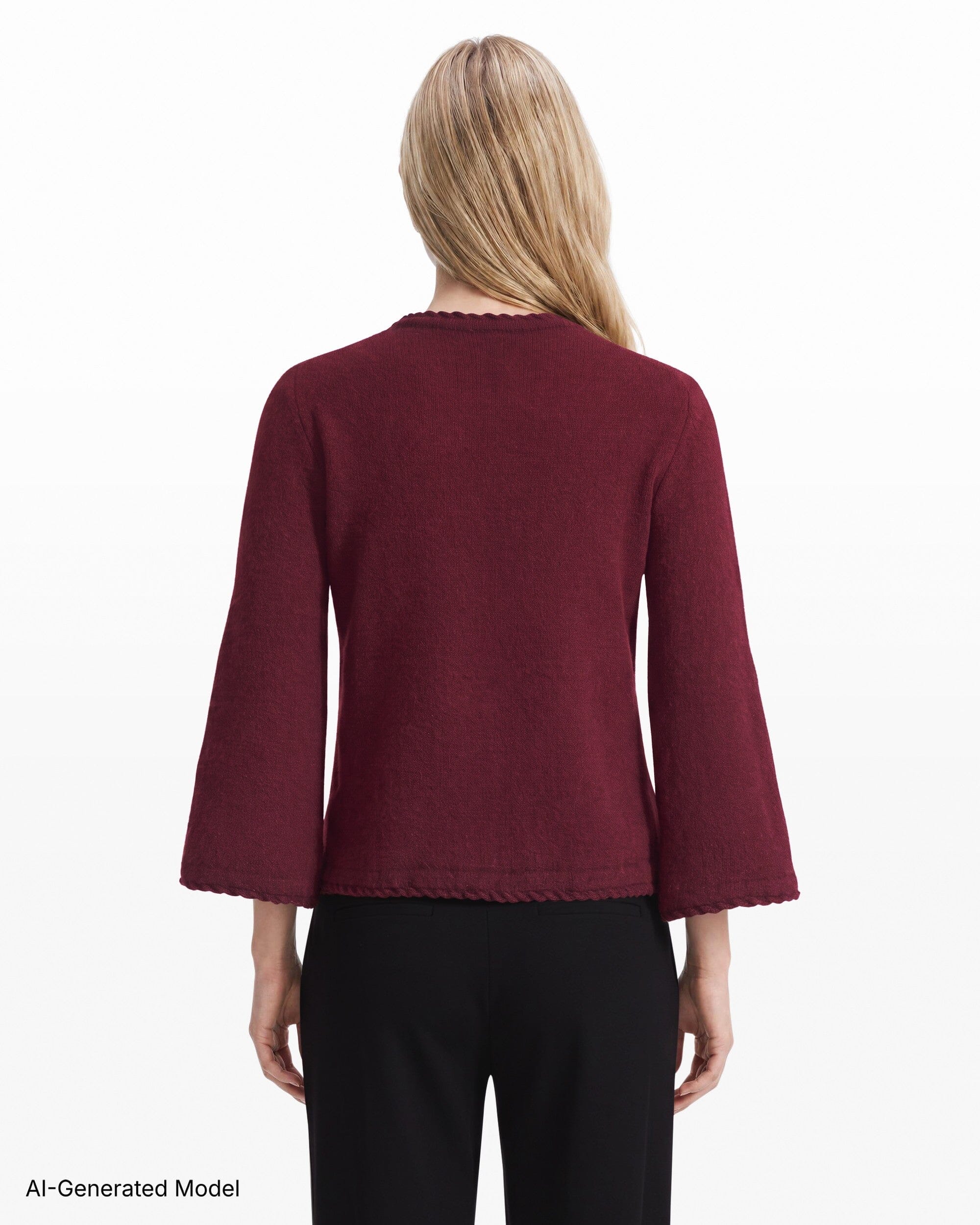 Anne Klein Braided Trim Bell Sleeve Crew Neck Sweater