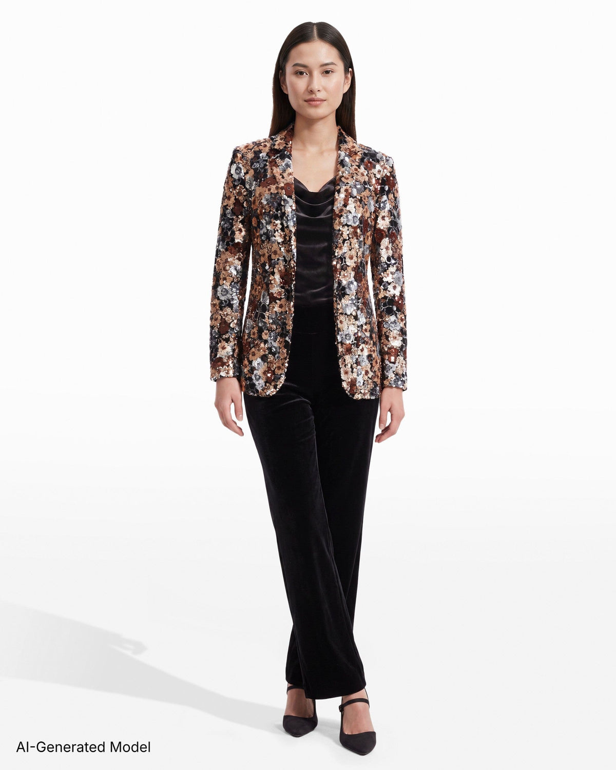 Anne Klein One-Button Notch Collar Sequin Jacket