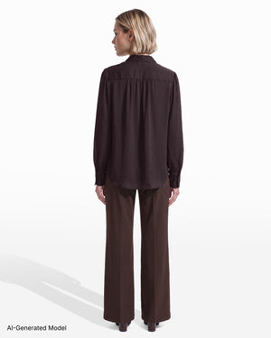 Anne Klein Long Sleeve V-Neck Pleated Front Blouse