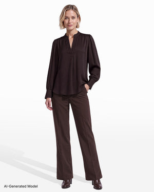 Anne Klein Long Sleeve V-Neck Pleated Front Blouse