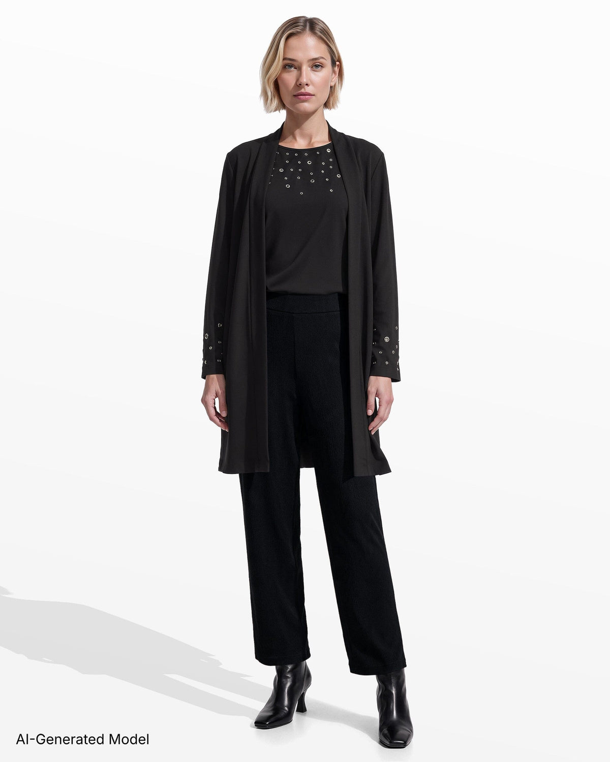 Anne Klein Long Sleeve Open Cardigan with Grommet Trim