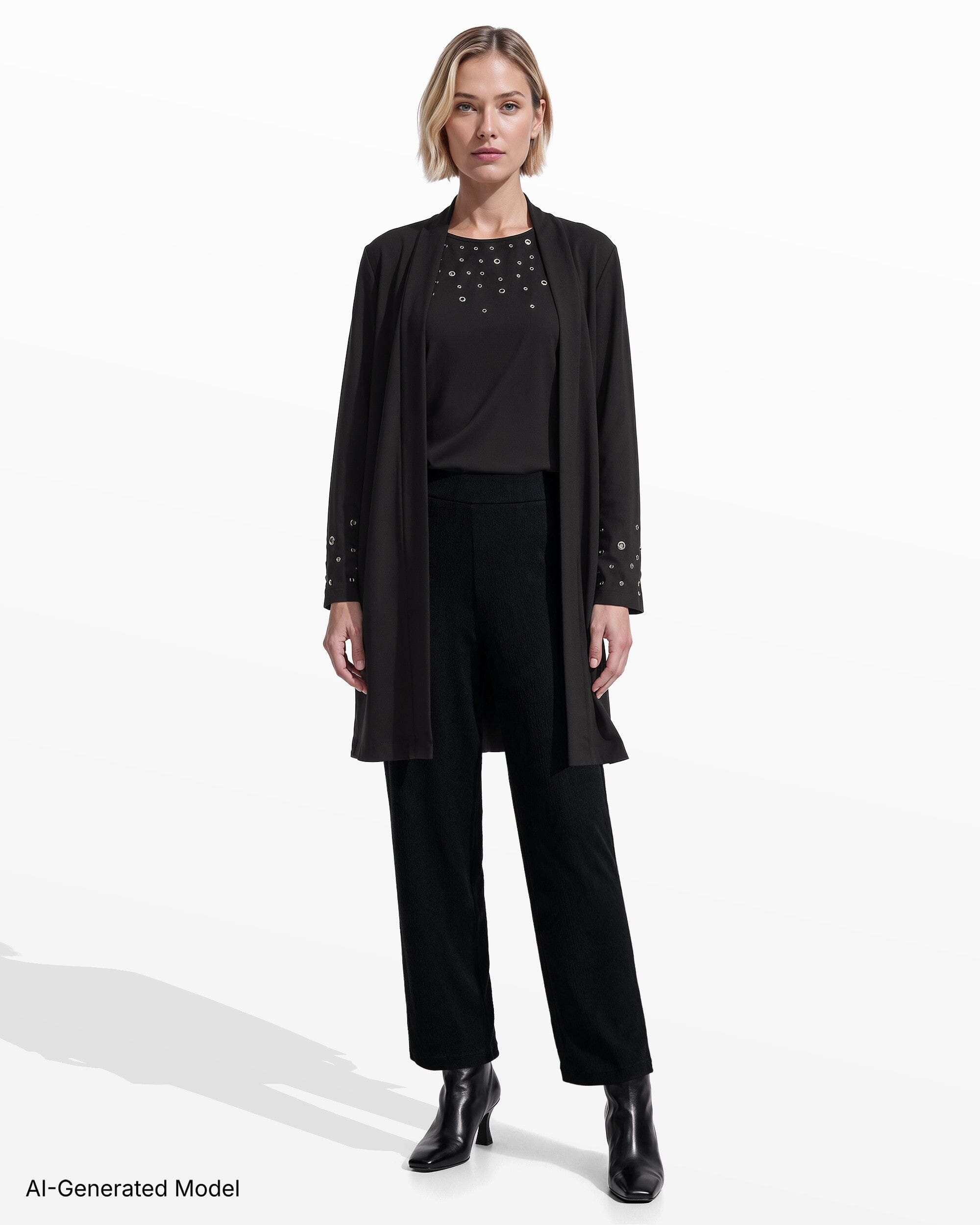 Anne Klein Long Sleeve Open Cardigan with Grommet Trim