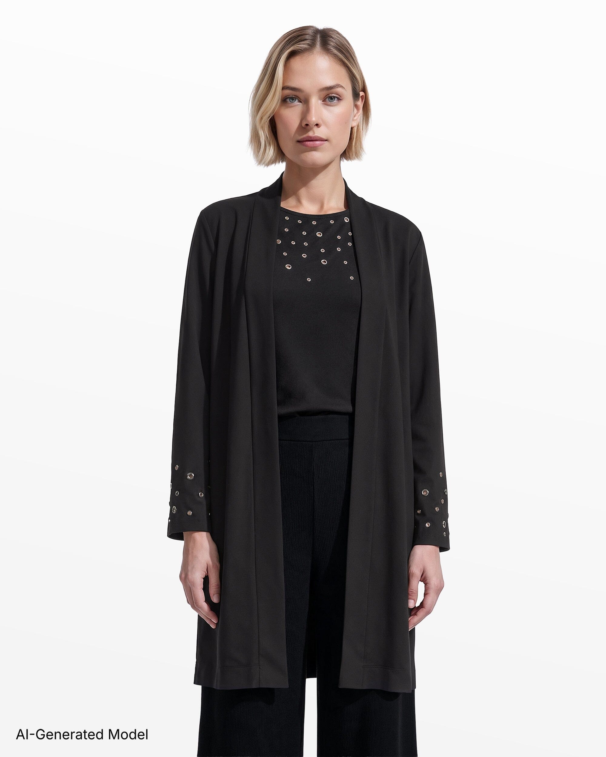 Anne Klein Long Sleeve Open Cardigan with Grommet Trim