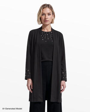 Anne Klein Long Sleeve Open Cardigan with Grommet Trim